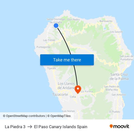 La Piedra 3 to El Paso Canary Islands Spain map