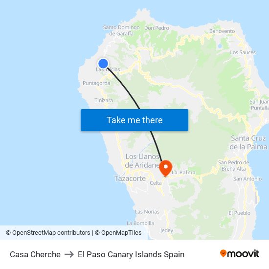 Casa Cherche to El Paso Canary Islands Spain map