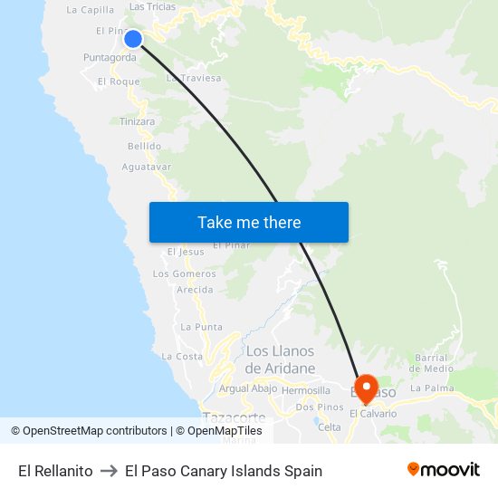 El Rellanito to El Paso Canary Islands Spain map