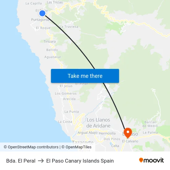 Bda. El Peral to El Paso Canary Islands Spain map