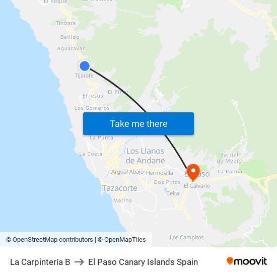 La Carpintería B to El Paso Canary Islands Spain map