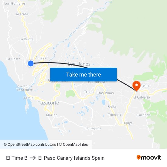 El Time B to El Paso Canary Islands Spain map