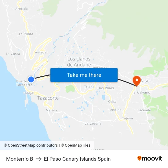 Monterrío B to El Paso Canary Islands Spain map