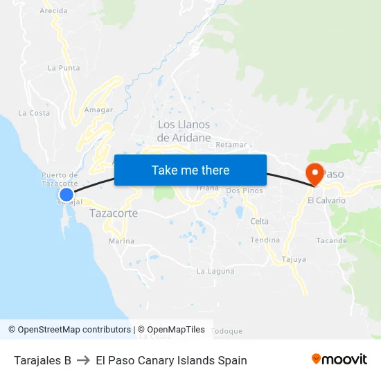 Tarajales B to El Paso Canary Islands Spain map