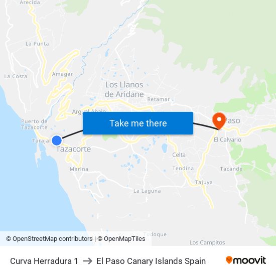 Curva Herradura 1 to El Paso Canary Islands Spain map