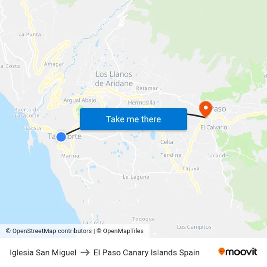 Iglesia San Miguel to El Paso Canary Islands Spain map