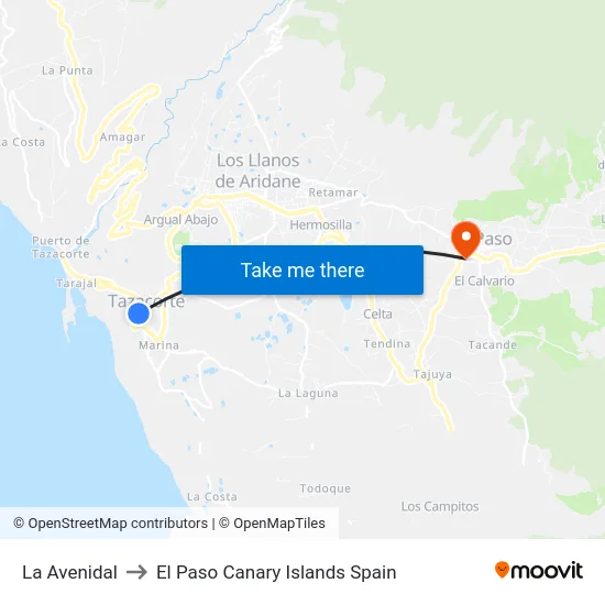 La Avenidal to El Paso Canary Islands Spain map