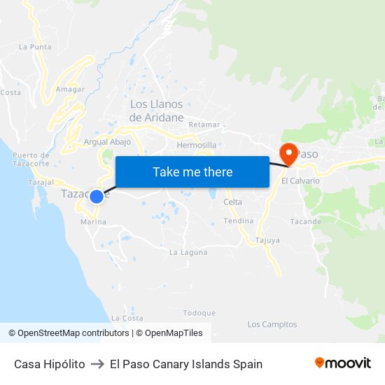 Casa Hipólito to El Paso Canary Islands Spain map