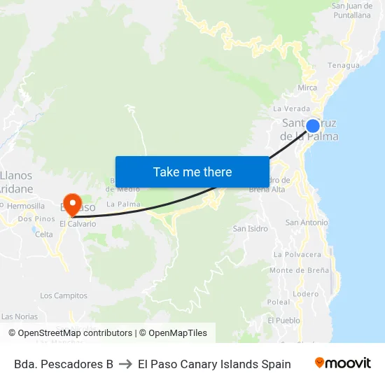 Bda. Pescadores B to El Paso Canary Islands Spain map