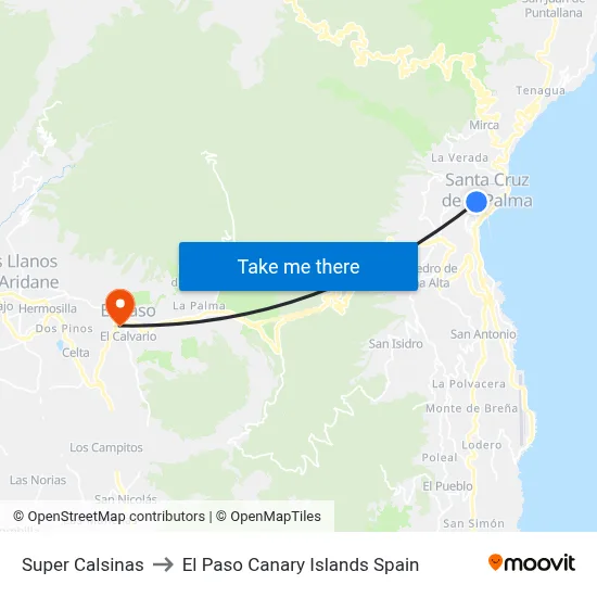 Super Calsinas to El Paso Canary Islands Spain map