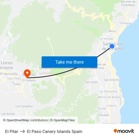 El Pilar to El Paso Canary Islands Spain map
