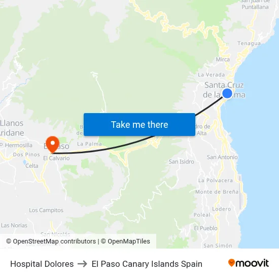 Hospital Dolores to El Paso Canary Islands Spain map