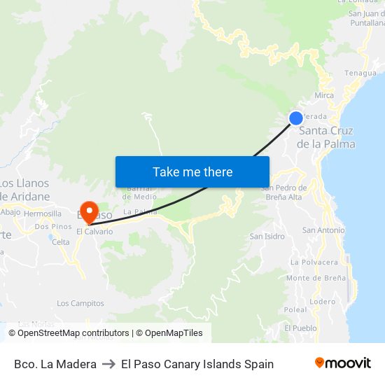 Bco. La Madera to El Paso Canary Islands Spain map