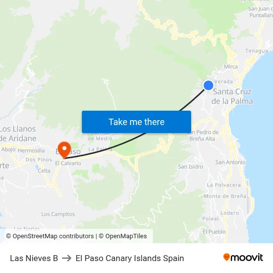 Las Nieves B to El Paso Canary Islands Spain map