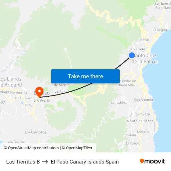 Las Tierritas B to El Paso Canary Islands Spain map