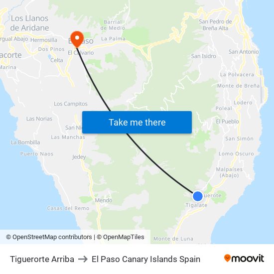 Tiguerorte Arriba to El Paso Canary Islands Spain map