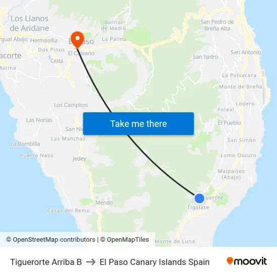 Tiguerorte Arriba B to El Paso Canary Islands Spain map