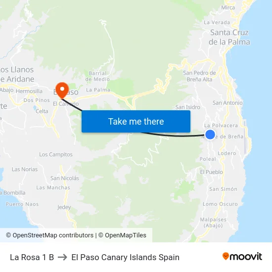 La Rosa 1 B to El Paso Canary Islands Spain map