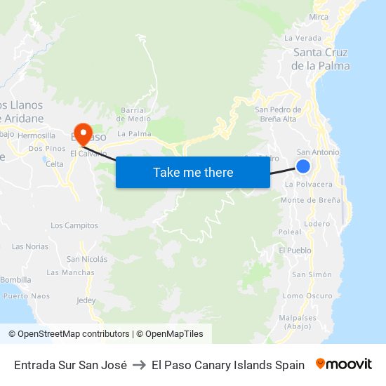 Entrada Sur San José to El Paso Canary Islands Spain map