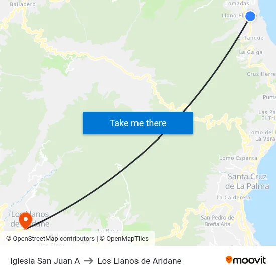 Iglesia San Juan A to Los Llanos de Aridane map