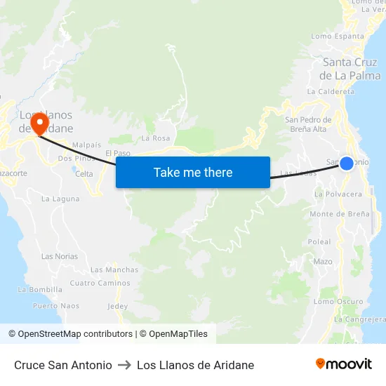 Cruce San Antonio to Los Llanos de Aridane map