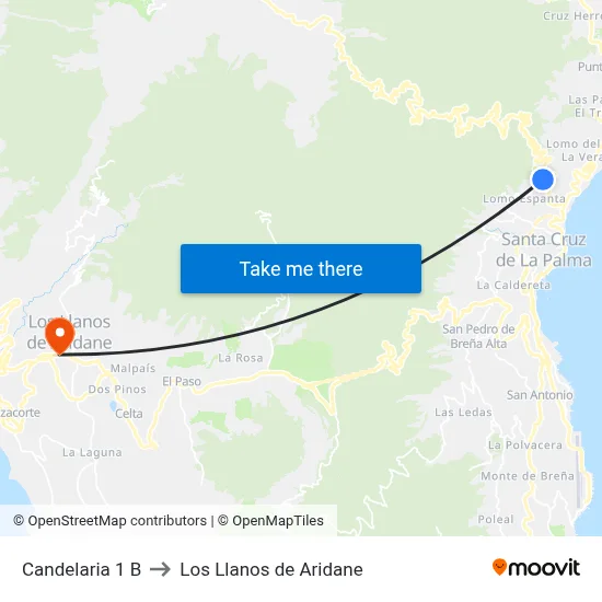 Candelaria 1 B to Los Llanos de Aridane map