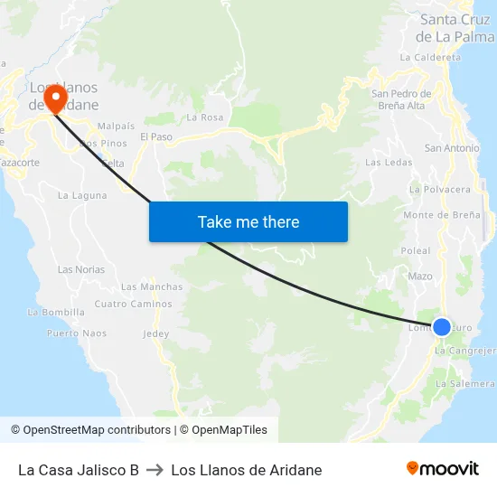 La Casa Jalisco B to Los Llanos de Aridane map