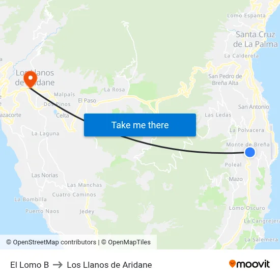 El Lomo B to Los Llanos de Aridane map