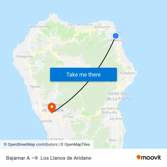 Bajamar A to Los Llanos de Aridane map