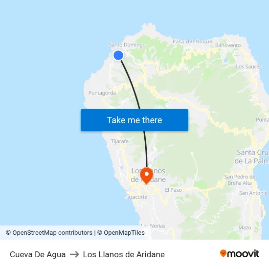 Cueva De Agua to Los Llanos de Aridane map