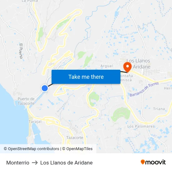 Monterrio to Los Llanos de Aridane map