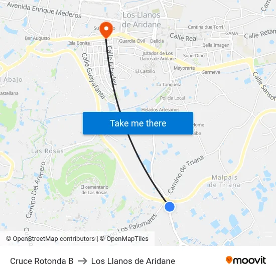 Cruce Rotonda B to Los Llanos de Aridane map