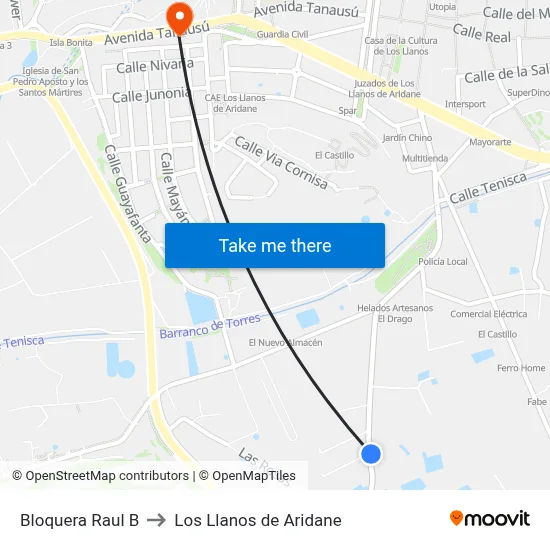 Bloquera Raul B to Los Llanos de Aridane map