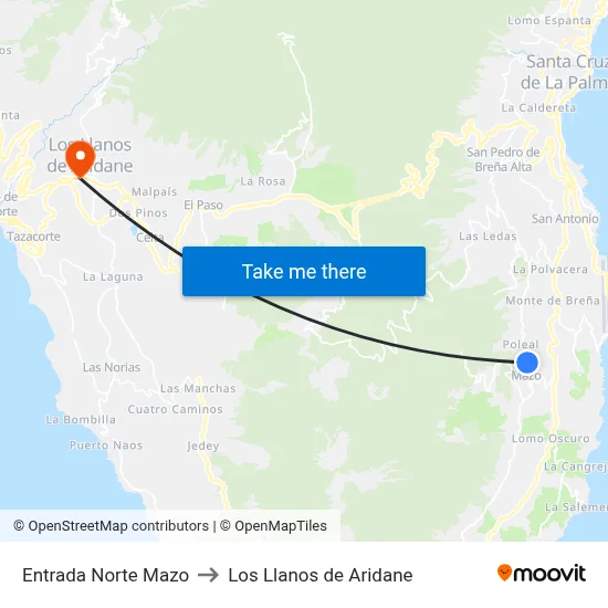 Entrada Norte Mazo to Los Llanos de Aridane map