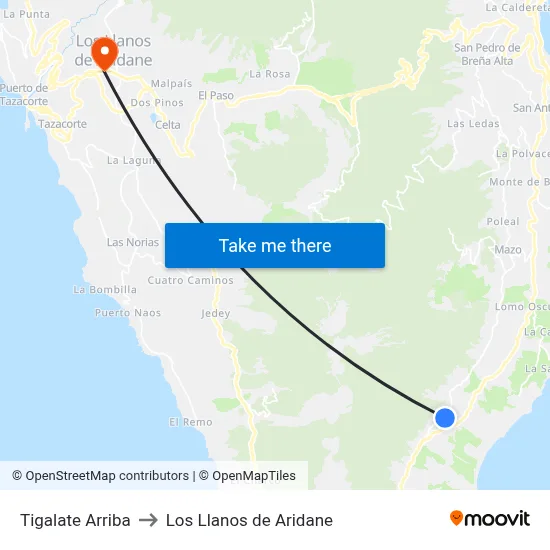 Tigalate Arriba to Los Llanos de Aridane map