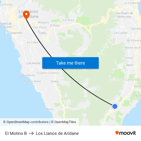 El Molino B to Los Llanos de Aridane map