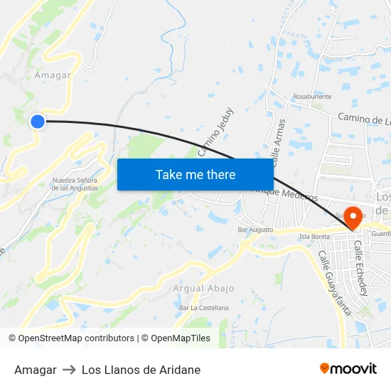 Amagar to Los Llanos de Aridane map
