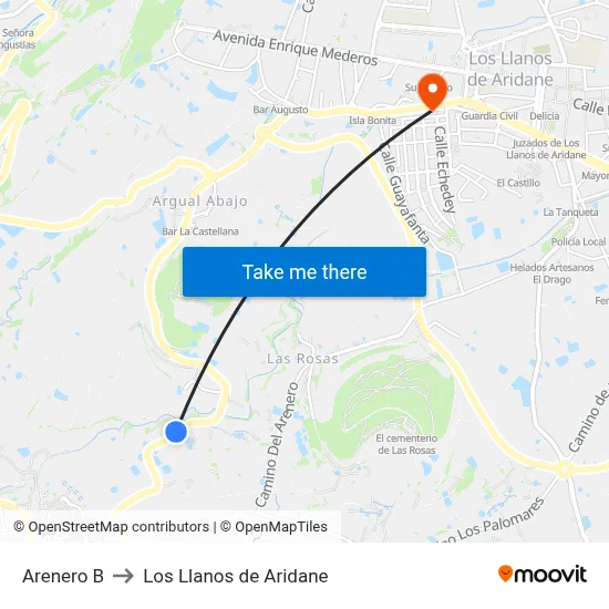 Arenero B to Los Llanos de Aridane map