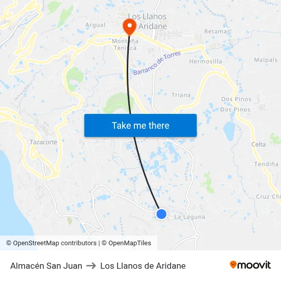 Almacén San Juan to Los Llanos de Aridane map