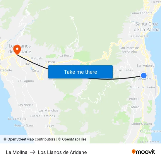 La Molina to Los Llanos de Aridane map