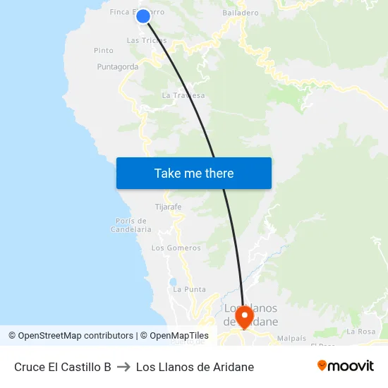 Cruce El Castillo B to Los Llanos de Aridane map