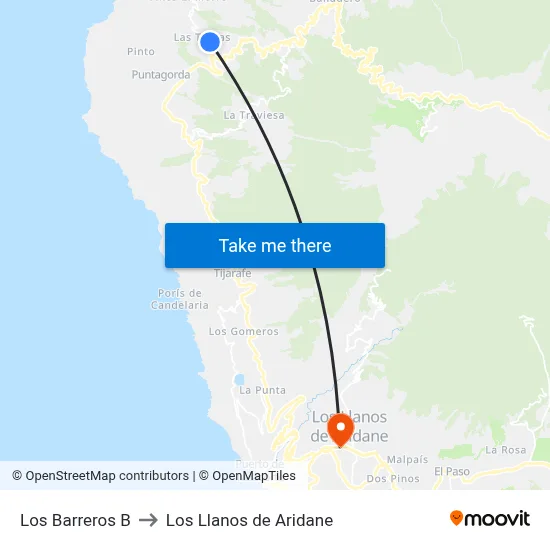 Los Barreros B to Los Llanos de Aridane map