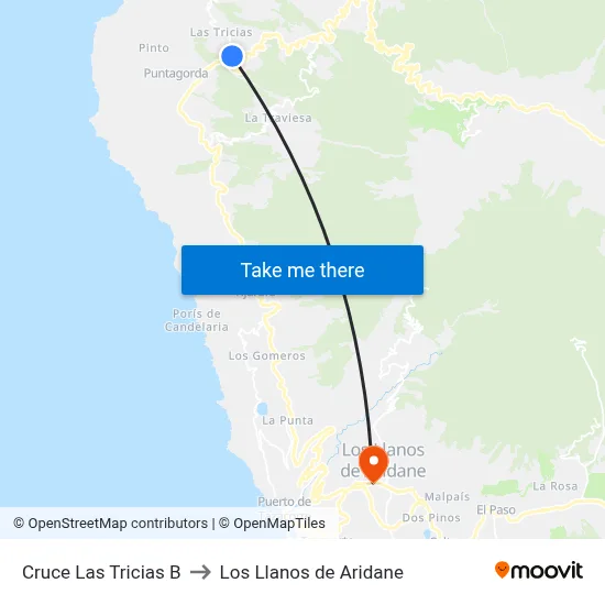 Cruce Las Tricias B to Los Llanos de Aridane map