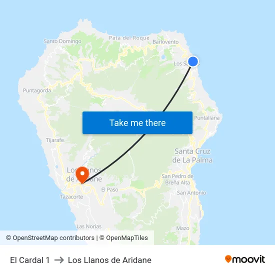 El Cardal 1 to Los Llanos de Aridane map