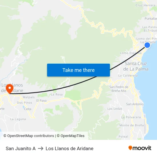 San Juanito A to Los Llanos de Aridane map