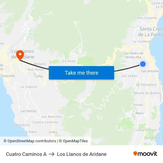 Cuatro Caminos A to Los Llanos de Aridane map