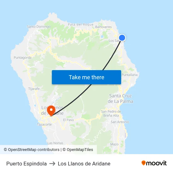 Puerto Espindola to Los Llanos de Aridane map