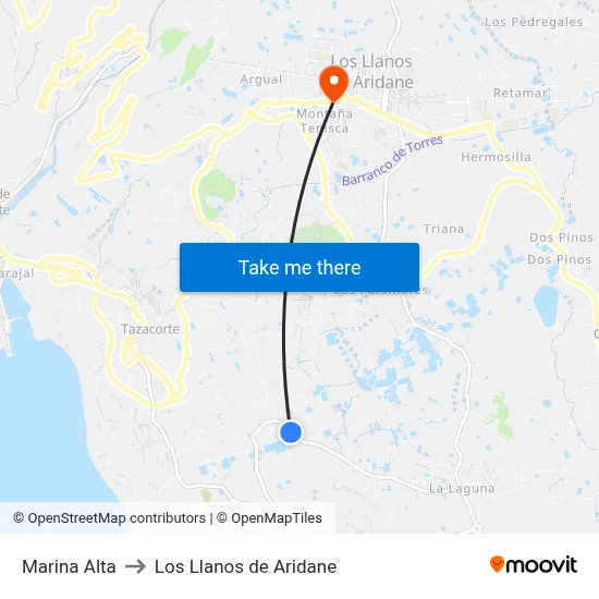 Marina Alta to Los Llanos de Aridane map