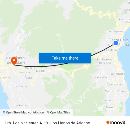 Urb. Los Nacientes A to Los Llanos de Aridane map