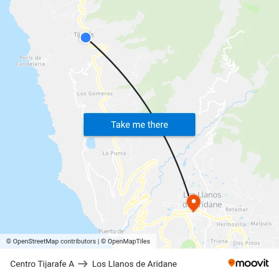 Centro Tijarafe A to Los Llanos de Aridane map